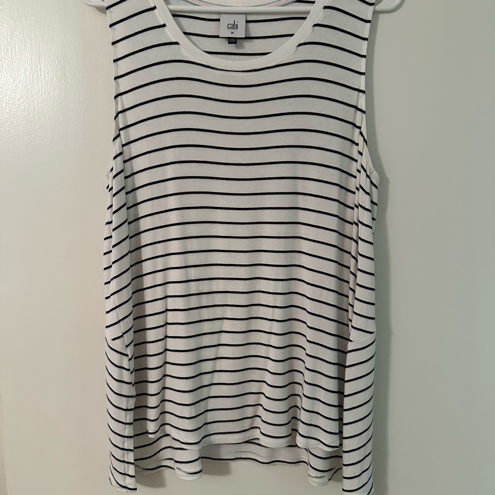 CAbi White and Black Sleeveless Tank Top Relaxed Fit